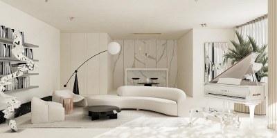 现代网红诗意奶白客餐厅3D模型下载